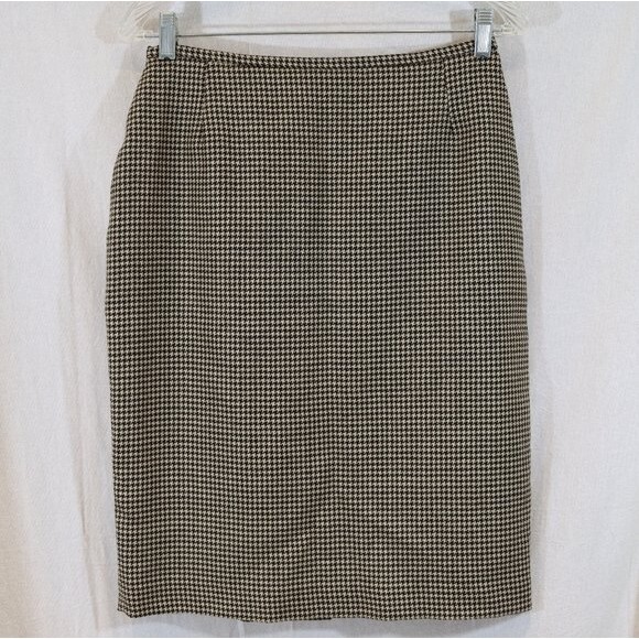 Vertigo Paris Vintage 90s Wool Houndstooth Pencil Skirt Cream Black Size 10 - Picture 2 of 9
